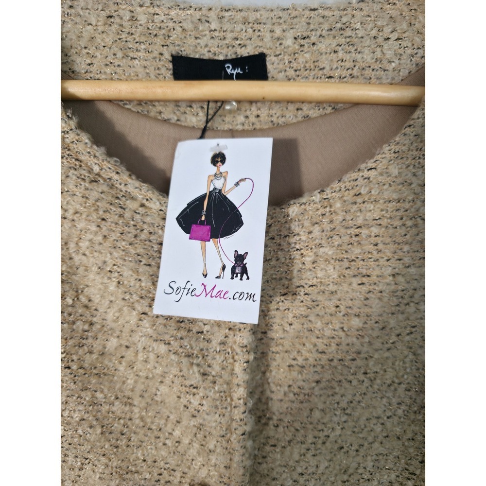 SofieMae Tweed Fringe Jacket Dress Beige Button Front Size M Chic - Picture 8 of 14